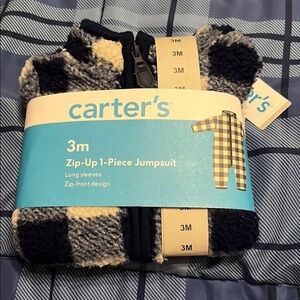 Carter's Navy and White Fleece Jumpsuit 3 months